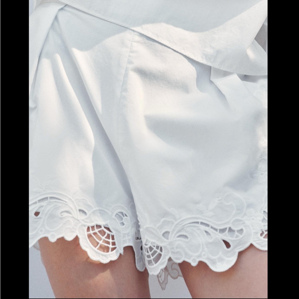 Zara Embroidered Lace Trim Pleated Women Shorts Sz S - Picture 3 of 11